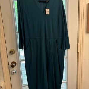 J. Jill Teal 3/4 Sleeve V-Neck Dress NWT